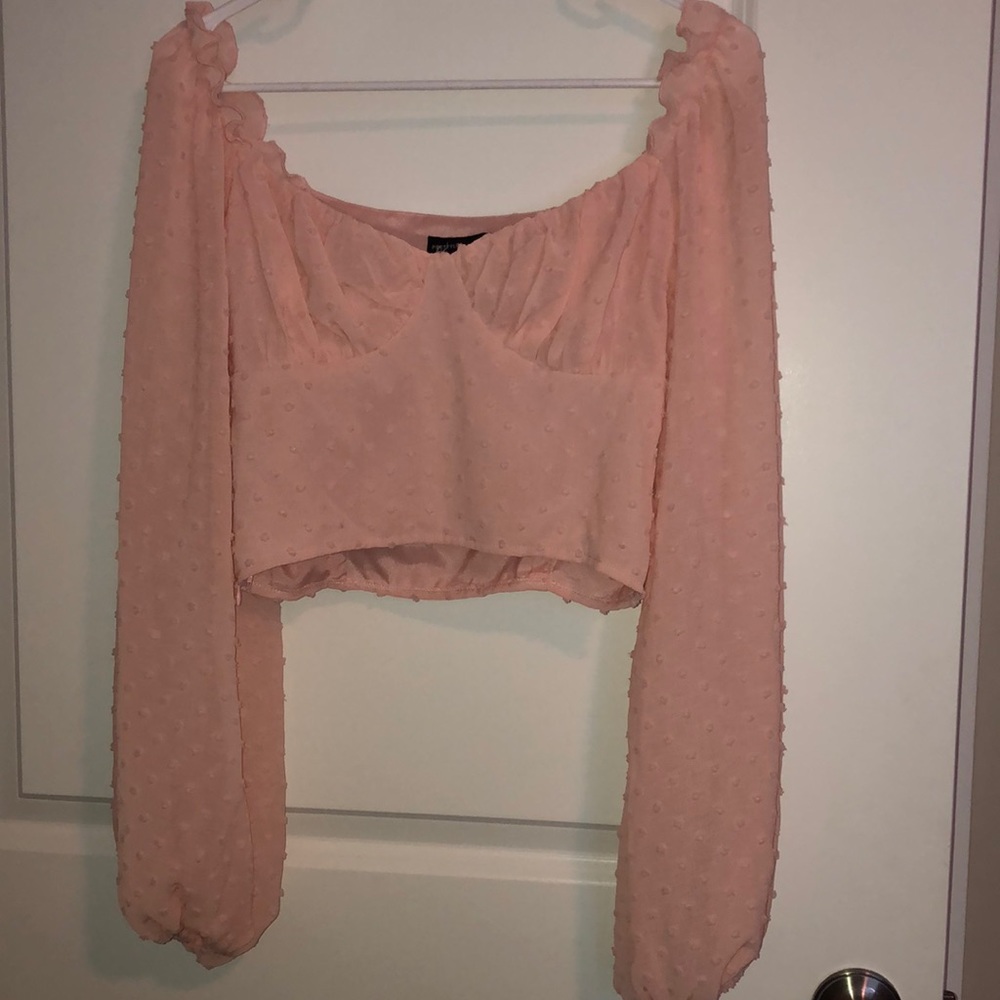 Long sleeve pink zip up shirt
